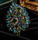 Vintage MADE IN AUSTRIA Blue Green Crystal TREMBLER Brooch Mid Century Leaf Pin
