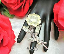 Vintage MARBOUX Marcel Boucher #697 signed Glowing Lucite Rose Rhinestone Brooch