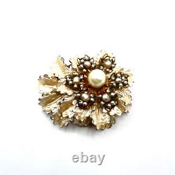 Vintage MIRIAM HASKELL Brooch Faux Pearl Clusters & Ivory Enamel Floral Brooch