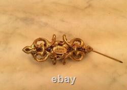 Vintage MIRIAM HASKELL Faux Pearl Seed Rhinestones Gold Tone Pin Brooch