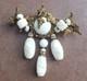 Vintage MIRIAM HASKELL Gilt Brooch Pin White Milk Glass & Rhinestone Signed