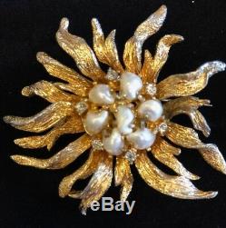 Vintage Marcel Boucher Starburst Flower Baroque Style Pearl Brooch Pin