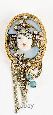 Vintage Marena Handerbeit Face Eros Art Deco Rhinestone Pin Brooch Pendant