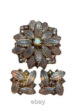 Vintage Marquise Rhinestone Brooch & Matching Clip-on Earrings