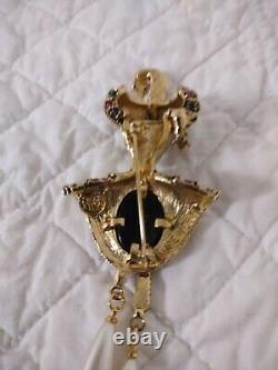 Vintage Mary Mcfadden Signed Genie Snake Charmer Large 4 Jeweled Brooch Pin