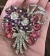 Vintage Mazer Attr. Purple, Pink Crystal Rhinestone Figural Floral Brooch