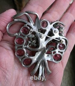 Vintage Mazer Attr. Purple, Pink Crystal Rhinestone Figural Floral Brooch