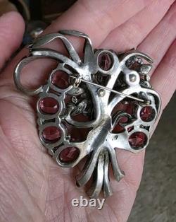 Vintage Mazer Attr. Purple, Pink Crystal Rhinestone Figural Floral Brooch