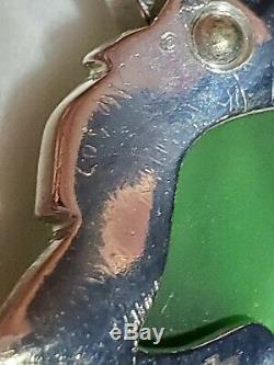 Vintage Mazer Bros Signed Jomaz Green Glass Maple Leaf Rhinestone Brooch Silver