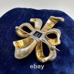 Vintage Mazer Gold Plate Sapphire Crystal Bow Brooch Chanel Set Rhinestones Blue