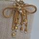 Vintage Mesh Brooch Gold Tone Pearl Rhinestone Tassel Crystal Dangle