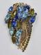 Vintage Mid-Century Blue & Olive Green Rhinestone Cascade Designer Brooch Pin 3
