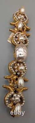 Vintage Miriam Haskell Baroque Faux Pearl Rhinestone Brooch with Original Tag