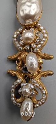Vintage Miriam Haskell Baroque Faux Pearl Rhinestone Brooch with Original Tag