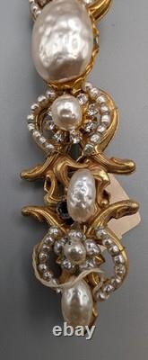 Vintage Miriam Haskell Baroque Faux Pearl Rhinestone Brooch with Original Tag