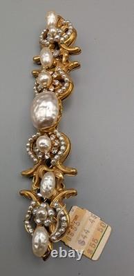 Vintage Miriam Haskell Baroque Faux Pearl Rhinestone Brooch with Original Tag