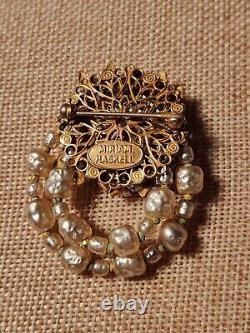 Vintage Miriam Haskell Brooch Gold-tone Pearls And Rhinestones Signed