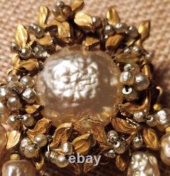 Vintage Miriam Haskell Brooch Gold-tone Pearls And Rhinestones Signed