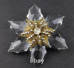 Vintage Miriam Haskell Crystal Petal Flower Brooch Rhinestone Pin Missing Stone