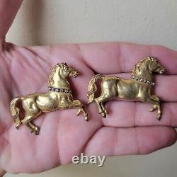 Vintage Miriam Haskell Double Horse Brooch Set SIGNED RARE