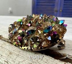 Vintage Miriam Haskell Era Style Oval AB Beads Gold Rhinestone Brooch Pin #526