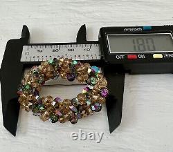 Vintage Miriam Haskell Era Style Oval AB Beads Gold Rhinestone Brooch Pin #526