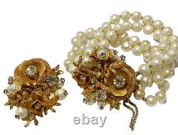 Vintage Miriam Haskell Jewelry Set Bracelet Brooch Baroque Pearl Rhinestone
