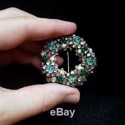 Vintage Miriam Haskell Rhinestone Glass Wreath Circle Pin Brooch