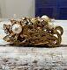 Vintage Miriam Haskell Signed Flower Pearl Russian Gold Rhinestone Brooch Pin #5