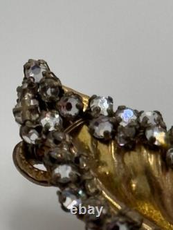 Vintage Miriam Haskell Signed Gold Tone Leaf Rhinestone Brooch