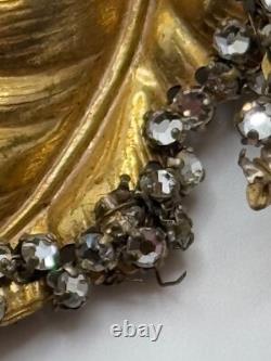 Vintage Miriam Haskell Signed Gold Tone Leaf Rhinestone Brooch