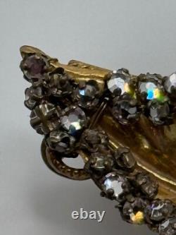 Vintage Miriam Haskell Signed Gold Tone Leaf Rhinestone Brooch