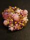 Vintage Miriam Haskell Signed Pink Glass Seed Pearl Prong Set Rhinestone Brooch