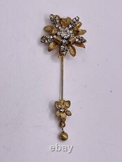 Vintage Miriam Haskell Stick Pin Hat Pin Brooch Rhinestone Flower Unsigned