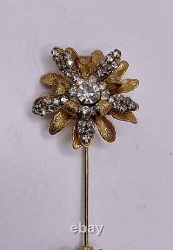 Vintage Miriam Haskell Stick Pin Hat Pin Brooch Rhinestone Flower Unsigned