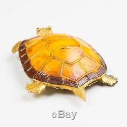 Vintage Miriam Haskell Yellow Gold Plated Turtle Pin Brooch with Enamel Shell 3