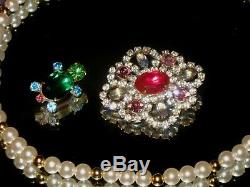 Vintage Mixed Jewelry Lot Charm Bracelet Ab Rs Fruit Salad Brooch Milk Glass