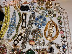 Vintage Mixed Jewelry Lot Some Rhinestones Brooches Necklaces More All Wearable