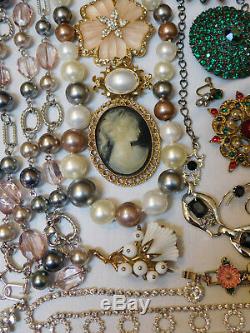 Vintage Mixed Jewelry Lot Some Rhinestones Brooches Necklaces More All Wearable