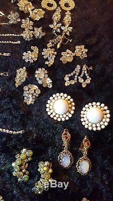 Vintage Mixed Lot of Rhinestone Jewelry Necklaces Earrings Brooches