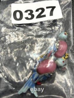 Vintage Mr & Mrs Bluebird Brooch Pin Set Enamel Rhinestone Moon glow Cabochons