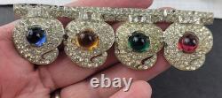 Vintage Multicolored Jelly Glass Cabochons Clear Rhinestones Pot Metal Brooch