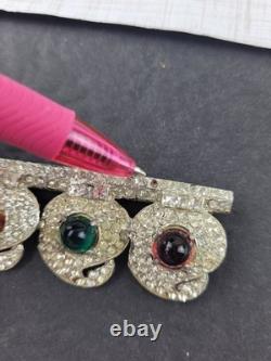 Vintage Multicolored Jelly Glass Cabochons Clear Rhinestones Pot Metal Brooch