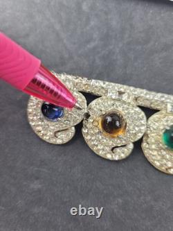 Vintage Multicolored Jelly Glass Cabochons Clear Rhinestones Pot Metal Brooch