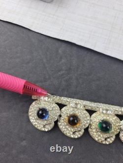 Vintage Multicolored Jelly Glass Cabochons Clear Rhinestones Pot Metal Brooch