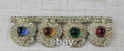 Vintage Multicolored Jelly Glass Cabochons Clear Rhinestones Pot Metal Brooch