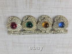 Vintage Multicolored Jelly Glass Cabochons Clear Rhinestones Pot Metal Brooch