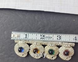 Vintage Multicolored Jelly Glass Cabochons Clear Rhinestones Pot Metal Brooch