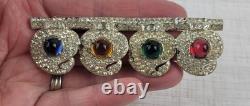 Vintage Multicolored Jelly Glass Cabochons Clear Rhinestones Pot Metal Brooch