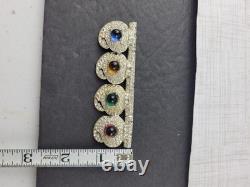 Vintage Multicolored Jelly Glass Cabochons Clear Rhinestones Pot Metal Brooch